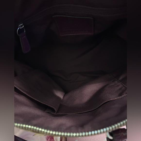 Coach Domed Satchel Handbag Style 24606 Beige w/Logo - Plum Trim & Interior - Picture 3 of 16